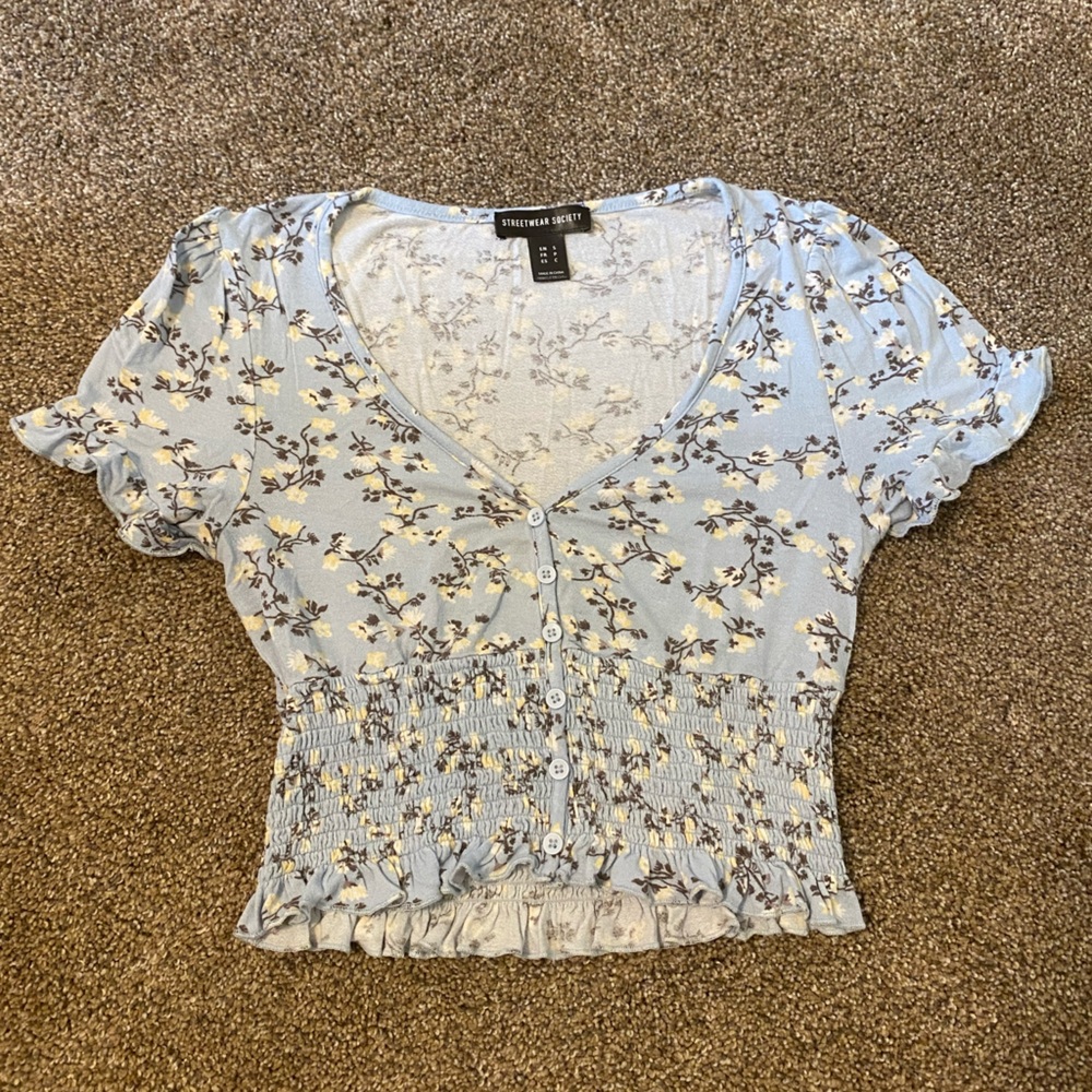 Powder blue floral top